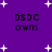 Purple background with white star shapes scattered ; four identical text blocks reading 'DSDC OWNS' in black pixelated font arranged in a pattern