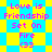 Pixelated text reads 'Love is Friendship Set On Fire (33)' over alternating blue and yellow backgrounds with distinct geometric patterns.