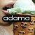 A pixelated image shows a person's mouth and chin with green hair, overlaid by black text reading 'adama' on the left side.