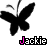 Six black butterfly icons with pink text 'Jackie' below each, arranged in two on a white background