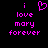Pixelated pink text and heart symbol on black background, with one version showing a pixel-art heart replacing the 'i' in 'i love mary forever'.