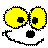 Pixelated yellow eyes with black pupils and gray faces showing varied eye expressions on a solid background.