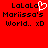 Red background with black pixelated text reading "LaLaLa Mariissa's World.. xD" and a white heart symbol replacing the last 'a' in LaLaLa.