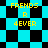 Pixelated cyan and black checkered background with yellow text 'FRENDS R 4EVER' repeated across four positions.