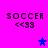 Pixelated text 'SOCCER' and '<<99' on bright pink background with blue stars in different positions.