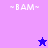 ~BAM~ text appears in four quadrants with a blue star and pink star icon changing positions between frames.
