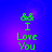 Green pixelated text 'I Love You' with two small heart symbols above, set against a blue-to-purple gradient background.
