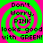 Pixelated text on a green and pink spiral background with repeated phrases.