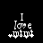 Black background with white pixelated text reading "I love you" where the 'o' in 'love' is a heart symbol, and two asterisks flank the word 'you'.