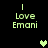Green pixelated text 'I Love Emani' on black background with two heart icons in different positions across frames.