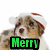 A four- of pixelated dog images with green text overlays: top-left dog wears Santa hat, top-right dog wears red hat, bottom-left dog sits near small Christmas tree, bottom-right is empty