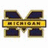 A pixelated icon features a large dark blue 'M' with 'MICHIGAN' in yellow text across its center, set against a white background with surrounding yellow text reading 'HAIL TO THE VICTORS'.