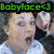 Two side-by-side pixelated images of a person with wide eyes and open mouth, labeled "Babyface<3" in green text above left image and "Doll face<3" in red text below right image.