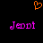 A static pixel art image with a black background, featuring an orange heart symbol above two identical purple text instances of 'Jedi'.