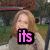 A four- shows a woman with light brown hair in a park setting, with text overlays changing