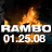 Animated contact sheet showing three frames of a Rambo-themed buddy icon with fire effects and text overlay on dark background.