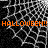 Halloween-themed animated icon with orange text and spiderweb patterns on a black background.