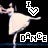 Pixelated image of a ballerina in white dress with arms extended, next to pixelated 'I' and heart symbol above 'DANCE' text on black background.