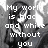 Pixelated grayscale image of a person with dark hair wearing headphones, overlaid with white pixelated text reading "My world is black and white without you".