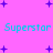 Pixelated cyan text "Superstar" repeats across a bright pink background with scattered purple star shapes.