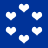 Blue background with scattered white heart shapes in various sizes and positions, some overlapping or partially obscured.