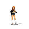 25 pixelated character poses showing a girl with orange hair in various dance and gesture positions against a gray background