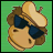 Pixelated cartoon character with brown hair, dark blue sunglasses, and a light tan face against green background.