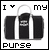 Animated sequence showing a black and white purse with 'I ❤️ my' text above it, transitioning through multiple punctuation states from no punctuation to six dots.
