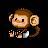Pixelated monkey icon with brown fur, large ears, and a small tail; the character wears dark clothing with white accents against a black background.