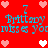 Red background with pixelated text and heart symbols in blue, white, and pink. Animated hearts alternate between white and pink states.