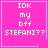 Four identical pink square with white pixelated text reading "IDK my bff STEFANI??" arranged in a , each bordered by light purple lines