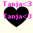Four identical pixelated heart-shaped icons with pink text 'Tanja<3' overlaid in different positions on a light background.