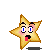 Pixelated star-shaped character with brown outline, blue eyes, pink cheeks, black mouth, and red tongue in two expressions.