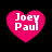 Four pink heart-shaped icons with white text "Joey Paul" on a black background, arranged in a