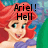 Pixelated image of a red-haired character with blue eyes wearing a purple top, set against a blue and green background with text overlays.