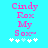 Pixelated text 'Cindy Rox My Sox' in pink on cyan background with white and light blue stars below, showing star position change