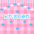 A static contact sheet of two identical animated frames showing a pink checkered background with hanging blue and white stars, featuring the name "Kristen" in pixelated text.