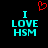 Two identical cyan text reading "I LOVE HSM" with a red pixelated heart above the left on black background