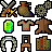 Static pixel art grid of nine distinct items including crossed swords, a brown pot with red accents, and various tools on gray background.