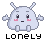 Pixelated light gray creature with pink cheeks, black eyes, and small limbs in various poses above the word 'lonely' on a gray background.