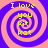 Four identical spiral patterns with pink and blue concentric rings, each containing green text reading "I love you fat kot" in a pixelated font.