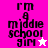 Pixelated text 'rm 9 middle school girl' with a star symbol on pink and white backgrounds.