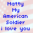 Blue pixelated text on a pink and white striped background with scattered white dots, repeating 'Matty My American Soldier i love you' twice.