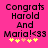 Pixelated text on bright pink background reads 'Congrats Harold And Maria! <33' with yellow and orange star-like symbols below.
