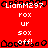 Red background with repeated white text and pixelated shapes, showing a static pattern of 'LiamM297' above of 'rox', 'ur', 'sox', and 'off!' in white