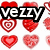 Pixelated red heart icons with text overlays on white, black, and sand backgrounds.