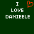 Green background with white pixelated text reading "I LOVE DANIEELE" and a red pixelated heart symbol replacing the word "LOVE" in the left