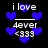Pixelated blue hearts float around white text reading 'i love 4ever <333' on a black background.