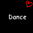 Red pixelated heart symbol above two identical white pixelated 'Dance' texts on black background.