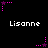 Pixelated pink and purple star-shaped icons with dotted trails arranged in a pattern above and below the repeated text 'Lisanne' on black background